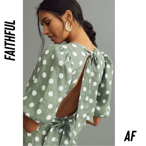 FAITHFUL DARIEN DOT LINEN JUMPSUIT IN EMELDA SLATE - Picture 4 of 12